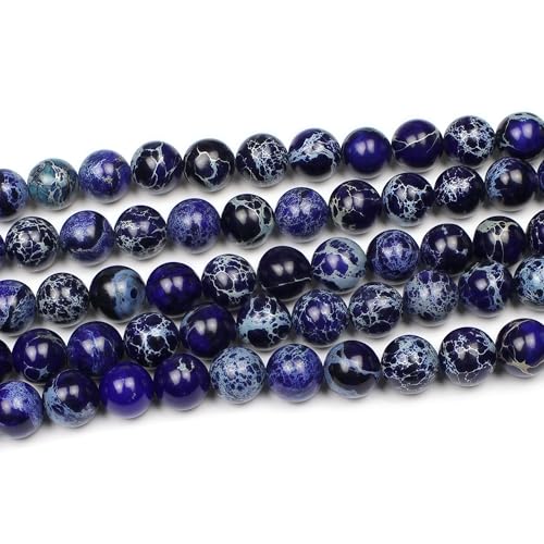 MJDCB 8mm Dark Blue Imperial Jasper Gemstone Beads Round Loose Stone Bead for Jewelry Making Bracelets Necklaces - color: Dark Blue Imperial Jasper, size: 8mm