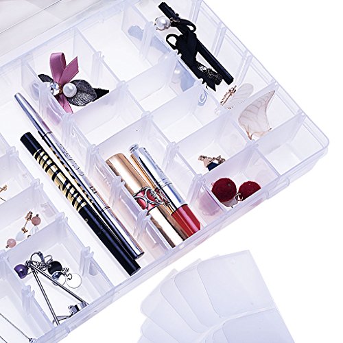Gospire 36 Grids Clear Plastic Jewelry Box Organizer Storage Container with Removable Dividers (36 Grids - Clear) - color: Clear-36 Grids