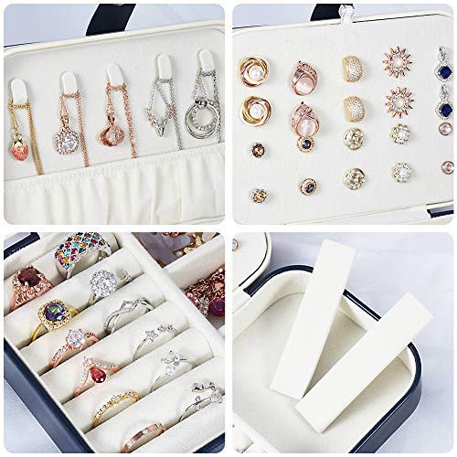 jiemei Jewelry Box, Travel Jewelry Organizer Cases with Double Layer for Women's Necklace Earrings Rings and Travel Accessories (Dark Blue) - color: Dark Blue