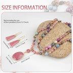 2 Pcs Boho Lapis Lazuli Jewelry Set for Women - Handmade Natural Stone Beaded Long Necklace with Oval Lapis Lazuli Pendant & Trapezoid Lapis Lazuli Earrings | Vintage Elegance | Ideal Gift for Her - style: Rhodochrosite Pendant