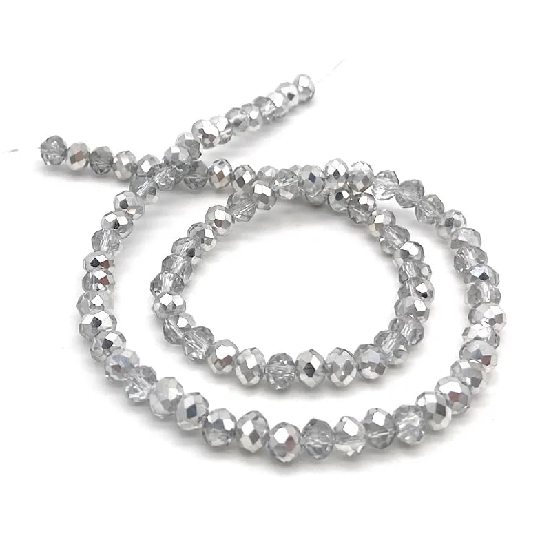 415pcs Rondelle Crystal Glass Beads 2mm 4mm 6mm 8mm Mixed Sizes, Faceted Briolette Spacer Czech Seed Loose Beads for DIY Jewelry Making (Half Silvery) - color: Half Silvery