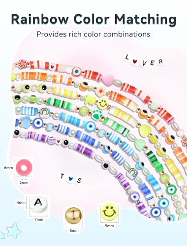 ARTDOT 5342 PCS Clay Beads for Friendship Bracelets Making Kit, 24 Rainbow Colors Jewelry Making Supplies Heishi Beads with Elastic String and Organizer Gifts - color: 5342 PCS
