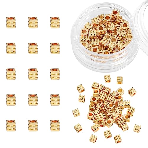 BEADIA 14K Gold Plated Cube Spacer Beads Draw Line 3x3mm 50pcs for Jewelry Making Findings Non Tarnish - color: 14K Gold, size: 3x3mm Draw Line Cube