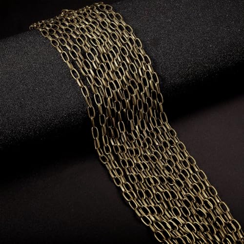 SUNNYCLUE 16.4Feet/ 5m Antique Bronze Curb Cable Chain Link Necklace Paperclip Chain Large 20Pcs Brass Lobster Claw Clasps 50Pcs Brass Jump Rings Jewelry Chains for Jewelry Making Supplies DIY Craft - color: Antique Bronze 10x4.8mm links