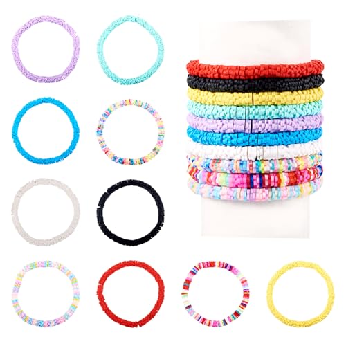 Elecrelive Glass Round Beaded Bracelet Set Clay Beaded Bracelets Stretch Bracelets - color: 10 Colors
