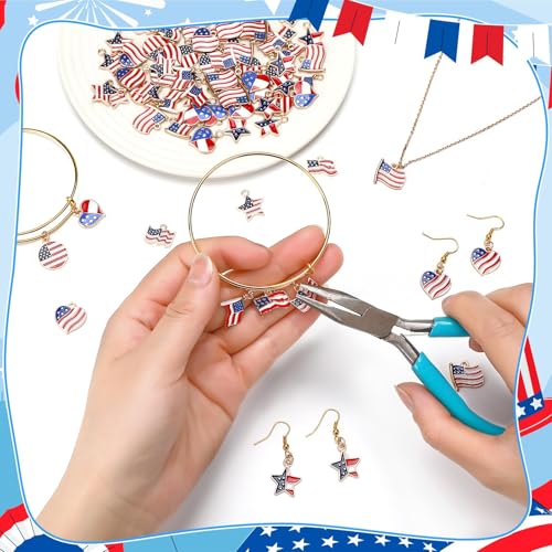 SANNIX 90 Pcs American Flag Charms, Patriotic Enamel Charms for Jewelry Making, Independence Day 4th of July Flag Charm Pendants for Bracelets Necklaces Earrings Making and Crafting - color: Red White Blue