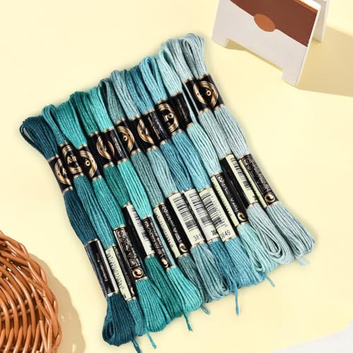 12 Skeins 6 Strands Green Embroidery Floss Thread Polyester Variegated Gradient Cross Stitch Threads Friendship Bracelets String Bulk for Jewelry Making Hand Sewing Knitting Stitching Crafts - color: Dark Green