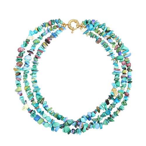 CANEVINKA Bohemian Beaded Choker Necklace 18K Gold Plated Bead Pendant Necklace Vintage Handmade Jewelry for Women - style: green stone