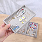 12 Pcs Small Velvet Jewelry Trays Stackable Jewelry Drawers Organizer Trays, Jewelry Storage Display Trays for Necklace Earring Ring Bracelet, Grey (8.26 x 4.92 x 0.98 Inches)