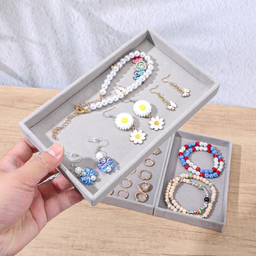 12 Pcs Small Velvet Jewelry Trays Stackable Jewelry Drawers Organizer Trays, Jewelry Storage Display Trays for Necklace Earring Ring Bracelet, Grey (8.26 x 4.92 x 0.98 Inches)