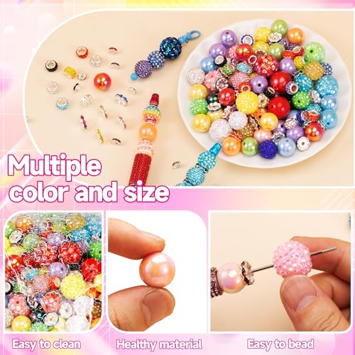 HUISUYTON 190 Pcs Beads for Pens Making, Included Rondelle Spacer Bead and 16/20mm Bubblegum Beads for Pen, Acrylic Bead for Jewelry Making, Bracelets, Beadable Pens - color: 190PCS Beads