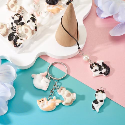 Beadthoven 20Pcs Resin Cat Charms Flatback Cute Animal Pendants Mixed Kitty Resin Pendants Kawaii Dangle Charms with Loop for Jewelry Making Keychain Earrings Necklace DIY Crafts - color: Kitten - Mixed
