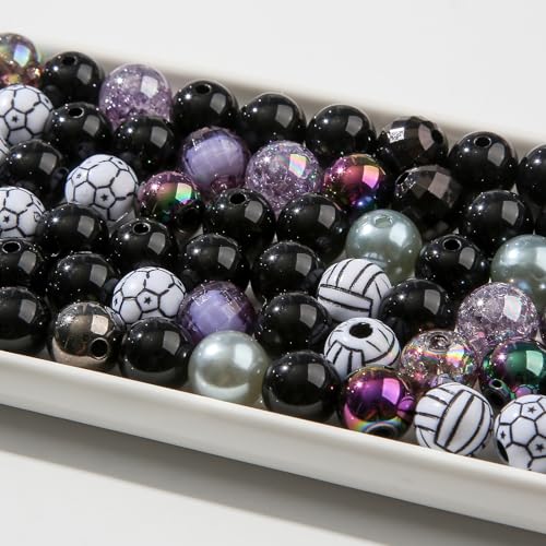 12mm Black Acrylic Beads 300pcs Grey Focal Spacer Bead Chunk Bubblegum Beads for DIY Crafting Necklace Bracelet Jewelry Making Keychain(Black&Grey) - color: black&grey
