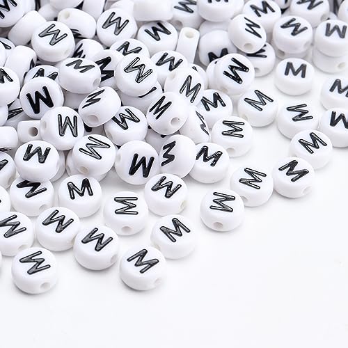 100Pcs Letter Beads - 4x7mm White Round Acrylic Alphabet Beads for Jewelry Making DIY Bracelets, Necklaces & Key Chains - color: M 100Pcs