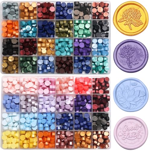 Wax Seal Kit, 1200Pcs Octagon Wax Seal Beads for Wax Seal Stamp, Decor for Envelope Wedding Invitation and Sealing Letter-48 Lattices of Metallic Assorted Color Sealing Wax Beads(Kit 7) - color: 48 Lattices of Wax Seal Beads Kit 7
