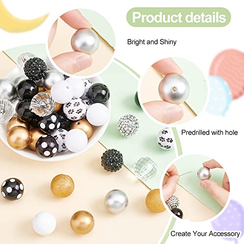 PH PandaHall 50pcs 20mm Acrylic Beads Bubblegum Beads Black Gold Chunk Pen Beads Focal Beads Large Loose Beads for Pen Wedding Christmas Garland Jewelry Bracelet Necklace Pen Bag Chain Making - color: Black Gold