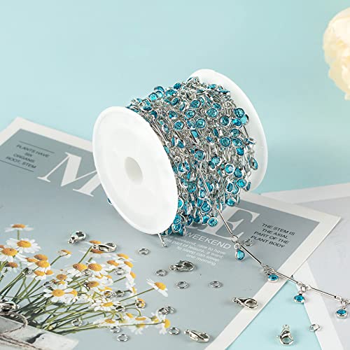 YOUBEIYEE Blue Glass Bead Chains for Jewelry Making, Dangle Crystal Silver Necklace Anklet DIY Chains Bulk with Open Jump Rings and Lobster Clasps - color: Blue Rhinestone