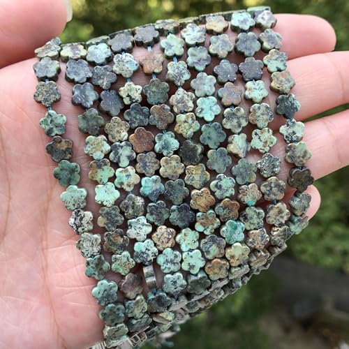 Songxi 60pcs 6mm African Turquoise Plum Blossom Natural Stone Beads for Jewelry Making, Smooth Loose Flower Shape Gemstone Beads for Bracelets Necklace Earrings Making Supplies ﻿ - color: African Turquoise