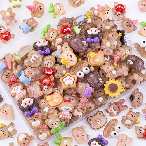 100PCS Brown Slime Charms Jelly Cute Flatback Resin Charms for Slime, Random Kawaii Decoden Charm for Embellishments Phone Junk Case Charms Bulk, Hairpins Scrapbooking Crafting & DIY Decor - color: Brown-100PCS