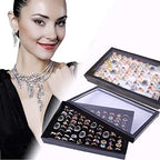 ZLY Jewelry Rings Display Tray Velvet 100 Slot Case Box Jewelry Storage Box - color: Black