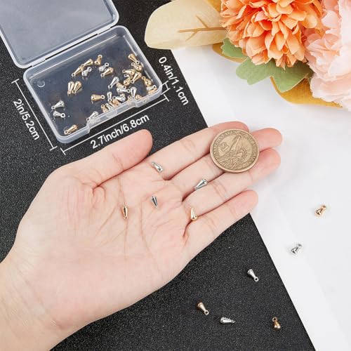 Beebeecraft 1 Box 80Pcs Teardrop Charms Dangle End Beads Extender Chain Drop Water Charms for Jewelry Making Findings - color: Gold and Silver, size: 8x4mm