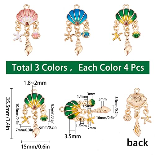 SUNNYCLUE 1 Box 12Pcs Sea Shell Charms Enamel Seashell Charm Summer Ocean Chandelier Linking Charm Starfish Conch Metal Charms for Jewelry Making Charm Earring Necklace Bracelet Supplies Adult Women - color: Ocean Enamel Chandelier Charms