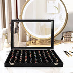 Wudygirl 100 Slot Ring Holder Display Case - Black Jewelry Organizer with Transparent Lid - style: 100 Slot Ring Tray