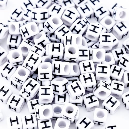 500Pcs Square Letter Beads H 6X6mm Individual White Alphabet Beads for Friendship Bracelets Making - color: Square - H
