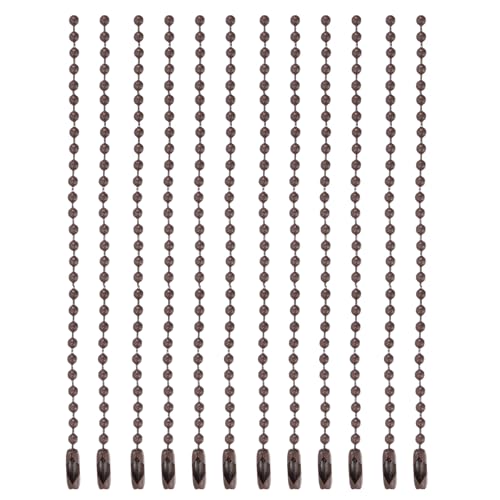 MECCANIXITY Ball Bead Chain Beaded Necklace Chains 5 Inch Adjustable Metal Ball Chains 2.4mm/0.1inch Keychain for Jewelry Making,DIY Craft Projects,Pack of 12(Brown) - color: Brown