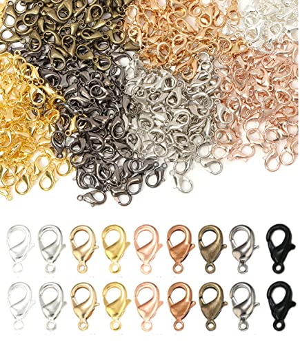 MSCFTFB 300 Pieces Mini Lobster Clasps Metal Lobster Claw Clips Fastener Hooks for Bracelet Necklace Choker Jewelry Making Findings DIY Keychain Bag Phone Dangle Charms (6x12mm,Assorted 9 Colors) - color: Mixed