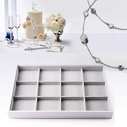 Oirlv Hand Made Velvet Stackable Jewelry Trays Rings Earrings Bracelet organizer Storage Tray (12 Grids) - size: 12 Grids Multi