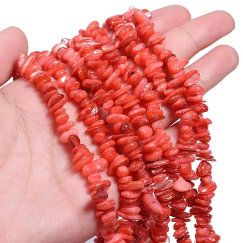 Chip Shells, 260pcs 5-8mm Irregular Beads with Holes, Light Red Shell & Crystal Chip Beads for Jewelry Making - color: Light Red
