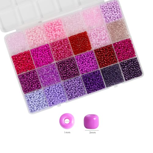 Purple Color 3mm Seed Beads, 5200Pcs Glass Seed Beads Kit with Storage Box for DIY Necklace Bracelet Crafts - color: Purple