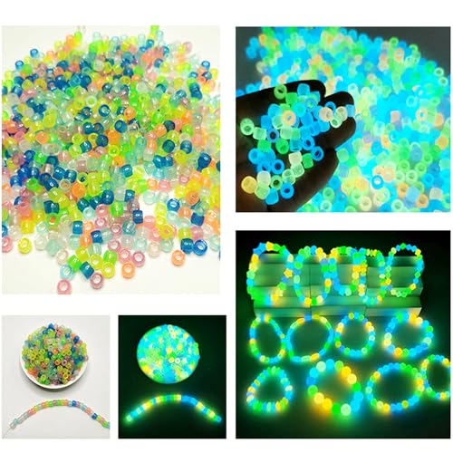 900 Pcs Glow in The Dark Pony Beads - Mix Colors Luminous Plastic Glow UV Beads for Bracelets, Jewelry Making, Hair Braiding, Necklace - color: Mixed Colors Pony Beads - 900pcs