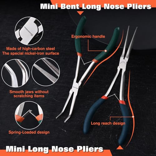 SPEEDWOX Mini Long Nose Pliers Set - Bent, Angled & Regular Needle Nose Pliers for Jewelry Making & Small Object Gripping - style: 2PCS Long Nose Pliers Set