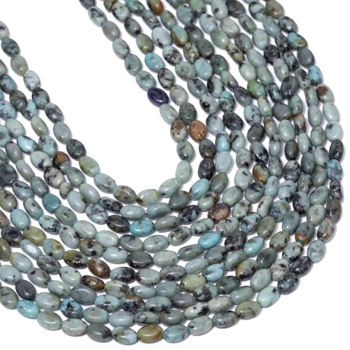 70pcs Natural African Turquoise Stone Beads，4x6mm Egg Shape Loose Gemstone Beads for Jewelry Making Design Earring Necklace - color: African turquoise