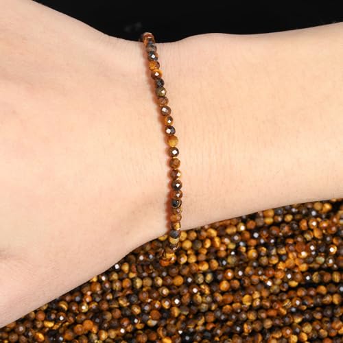 120pcs 3mm Natural Yellow Tiger Eye Gemstone Beads Faceted Round Loose Stone Beads for Jewelry Making - color: Yellow Tiger Eye, size: 2.8-3.3mm