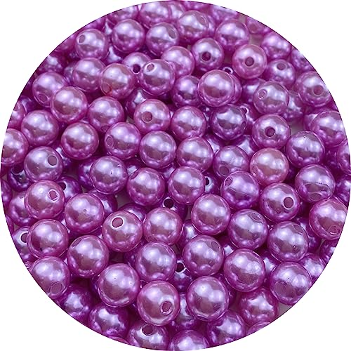 Pinhoollgo 200pcs Pearl Beads 10mm Round Pearl Beads with Hole for DIY Bracelet Necklace Jewelry Making Supplies Handmade Craft(Purple) - color: Purple, size: 10mm/200pcs
