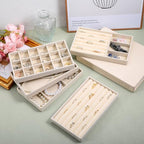 10 Pack Beige Jewelry Organizer Tray, Jewelry Drawer Organizer Inserts with Removable Dividers Stackable Velvet Ring Earring Storage for Rings Earrings Necklace Bracelet Watch Storage