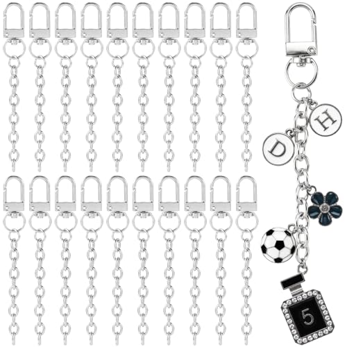 Hzopcw 20pcs Silver Keychain Making Kit, Key Ring Swivel Snap Hook Chains, Alloy Extender Keychain Bag Charm Kits for DIY Crafts Jewelry Making Handbag Purses- D Style - color: Silver-20pcs-D Style
