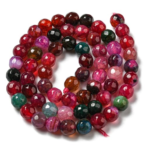 62pcs 6mm Natural Agate Beads Strands Faceted Round Small Loose Crystal Gemstone Bead Spacer for DIY Jewelry Making Accessories Red - color: Red