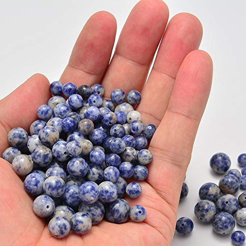 NCB 100pcs Natural Stone Beads 6mm Round Genuine Real Stone Beading Loose Gemstone DIY Charm Beads for Bracelet Necklace Earrings Jewelry Making (Blue Spot Jasper, 6mm 100Beads) - color: Blue Spot Jasper, size: 6mm 100Beads