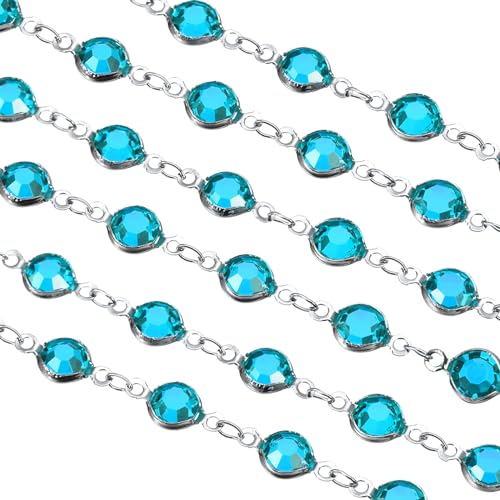 uxcell 2 Yards Sky Blue Rhinestone Chain Bulk with Silver Plated Brass Chain for Jewelry Making Craft DIY Bracelet, Necklace, Glass, Shoes, Clothes Decoration (1 Yard for Each Piece) - color: Sky Blue Silver