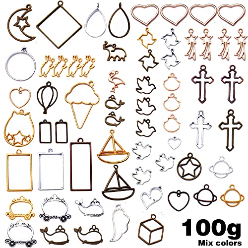 100G(5070Piece) Open Back Resin Molds Open Back Pendants Blanks Frame Hollow Bezel Charms for Earrings Necklace Bracelet DIY Crafts Making Supplies