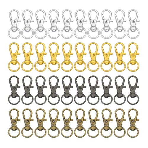 Swivel Snap Hooks Premium Metal Lobster Claw Trigger Clasps for Lanyard Keychain Rings Bag Purse Tag Jewelry Making DIY Crafts - color: 40pcs Mix Colors Length: 1.26inch(32mm) Inside width: 0.39inch(10mm)