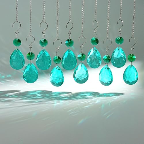 H&D HYALINE & DORA 3Inch Crystal Suncatcher Bauhinia Prisms Pendants 10Pcs Chandelier Crystals Replacement Hanging Sun Catcher Beads for DIY Arts Crafts Decor (Cyan Blue) - color: Cyan Blue