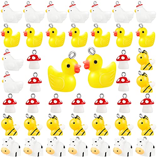 Civaner 50 Pcs Resin Charms for Jewelry Making, Cute Mushroom Bee Duck Cow Chicken Swan Rabbit Pig Farm Animal Pendants for DIY Bracelets Necklaces - style: Classic Style