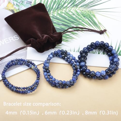 Natural Healing Gemstone Bracelet Handmade Yoga Stretch Elastic Bracelet Stress Relief Crystal Jewelry for Men and Women - color: Blue Sodalite (Wisdom), size: 8mm