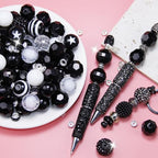 106 Pcs 20mm Beads for Pens Making with Rondelle Spacer Beads Black White Acrylic Focal Bubblegum Bead Crystal Round Sparkly Chunky Bead for Pens Beadable Keychain DIY Craft Jewelry Making Supplies - color: Black White
