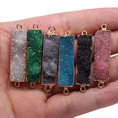 Natural Druzy Crystal Agate Rectangle Links Copper Plated Edge Jewelry Connectors for Jewelry Making Random 5 Pcs - color: random